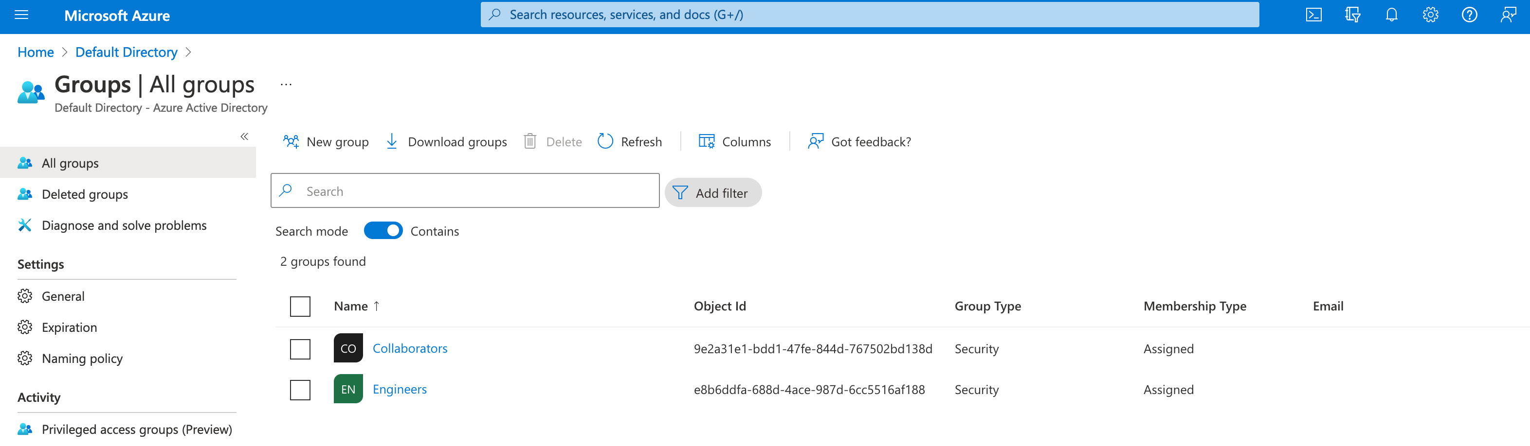 oidc azure server groups
