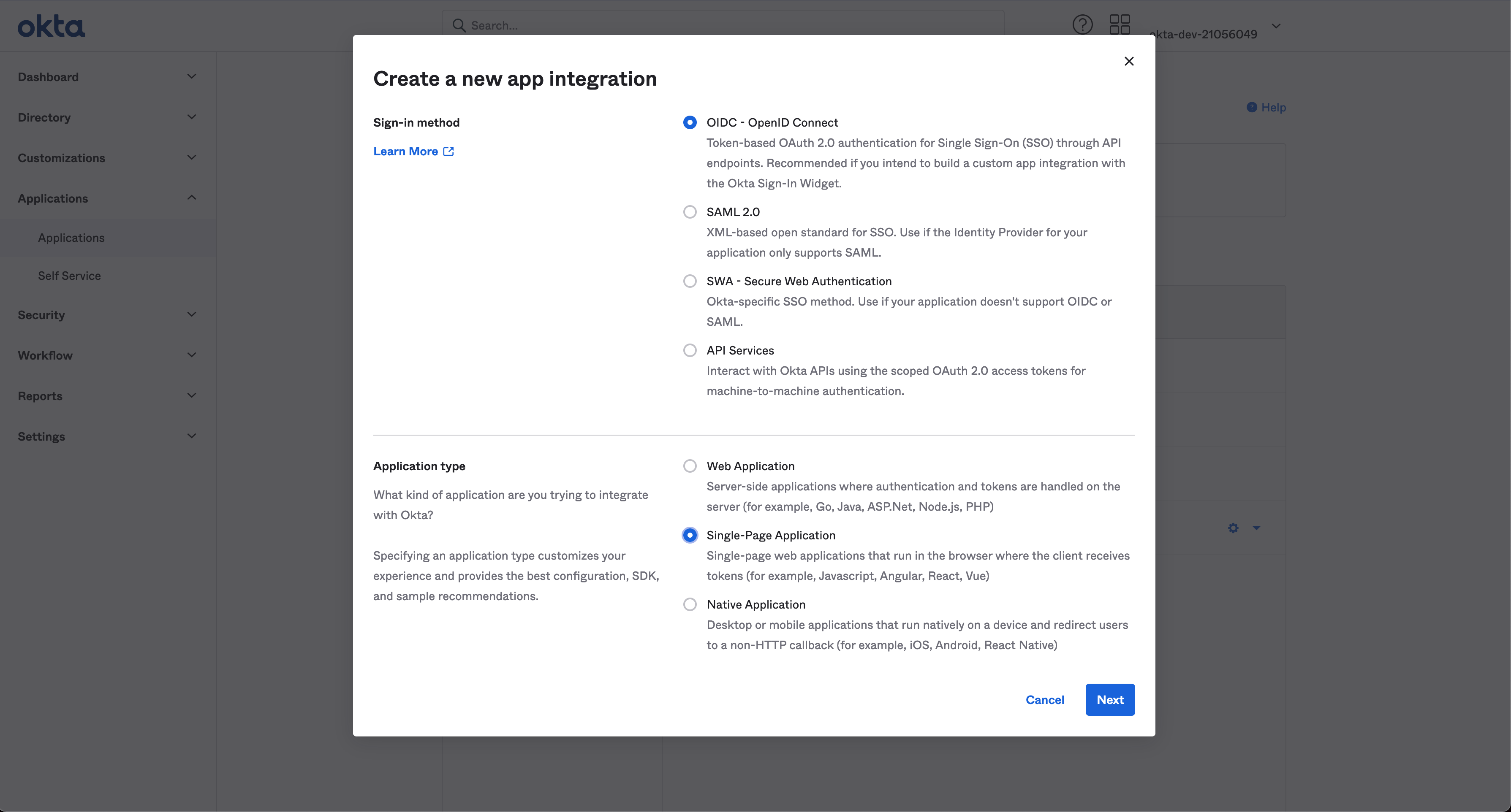 oidc okta client creation